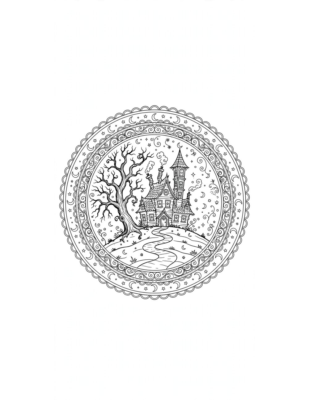 Free printable halloween spooky mandala coloring page