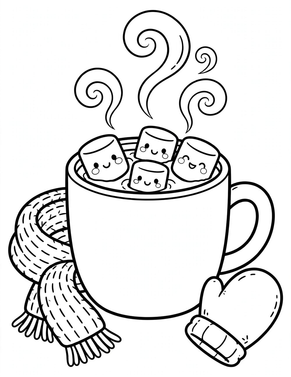 Free printable cute cozy winter coloring page