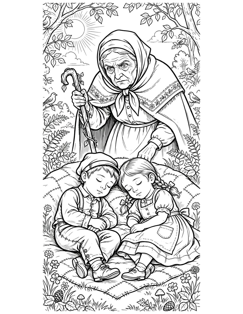 Free hansel & gretel coloring sheet to print and color (sample 2 of 2)